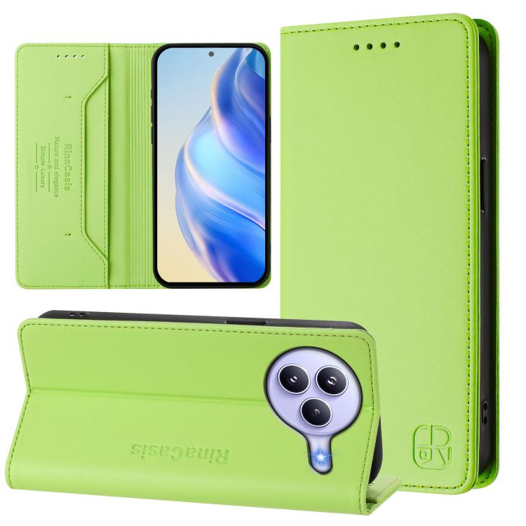 

For Xiaomi Civi 5 Pro Curved RC01 Dual-Folded Magnetic Suction RFID Leather Phone Case(Grass Green)