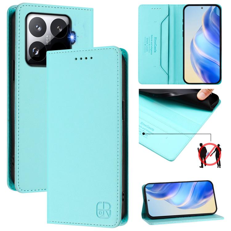 

For Xiaomi 15T Pro RC01 Dual-Folded Magnetic Suction RFID Leather Phone Case(Mint Green)