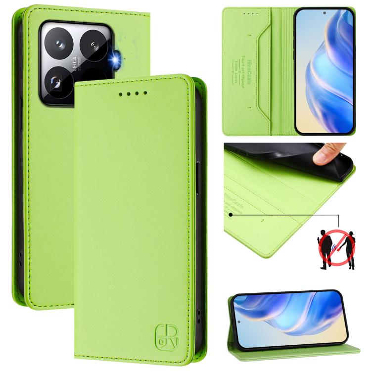 

For Xiaomi 15T Pro RC01 Dual-Folded Magnetic Suction RFID Leather Phone Case(Grass Green)