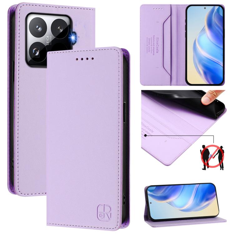 

For Xiaomi 15T Pro RC01 Dual-Folded Magnetic Suction RFID Leather Phone Case(Light Purple)