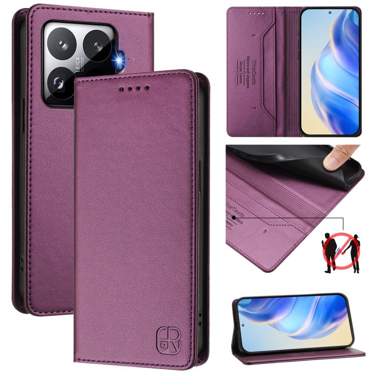 

For Xiaomi 15T Pro RC01 Dual-Folded Magnetic Suction RFID Leather Phone Case(Violet)