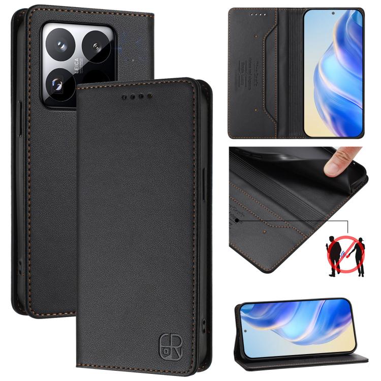 

For Xiaomi 15T RC01 Dual-Folded Magnetic Suction RFID Leather Phone Case(Black)