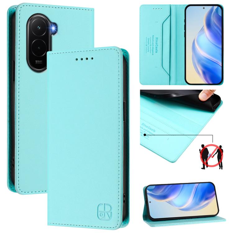 

For Xiaomi Poco M7 4G 169mm RC01 Dual-Folded Magnetic Suction RFID Leather Phone Case(Mint Green)