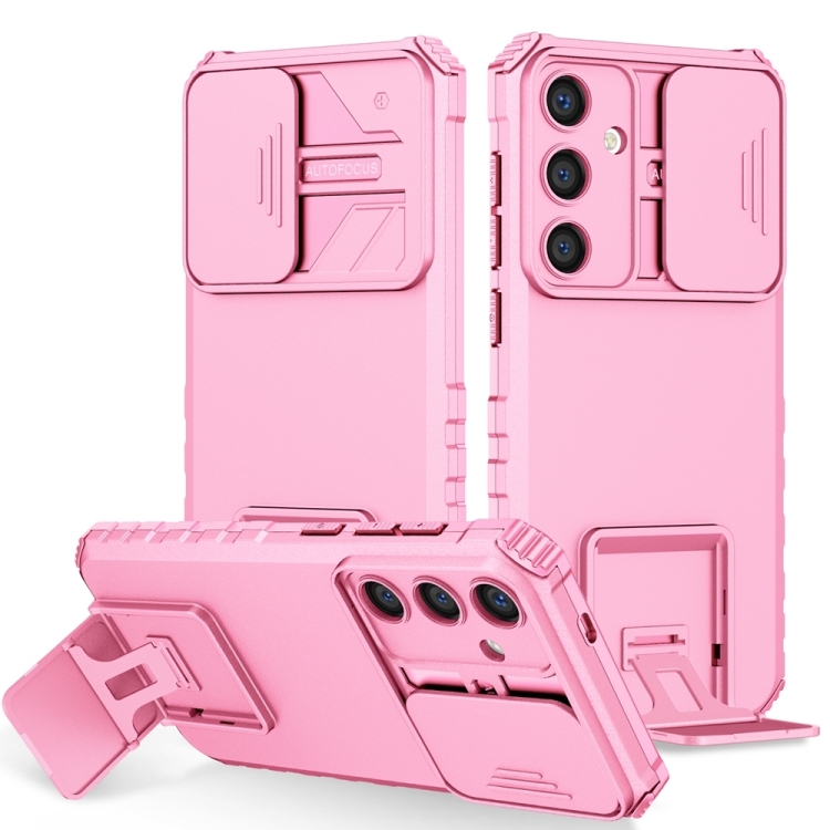 

For Samsung Galaxy S24 FE 5G Stereoscopic Holder Sliding Camshield Phone Case(Pink)