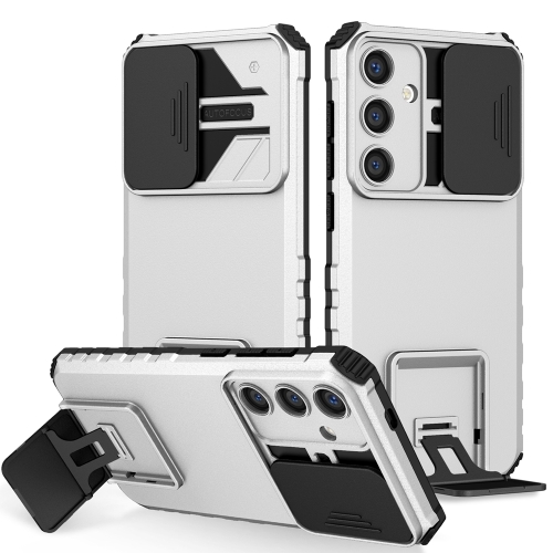 

For Samsung Galaxy S25 5G Stereoscopic Holder Sliding Camshield Phone Case(White)