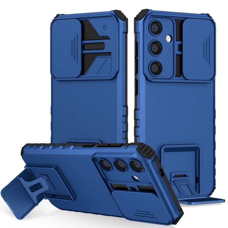 

For Samsung Galaxy S25+ 5G Stereoscopic Holder Sliding Camshield Phone Case(Blue)