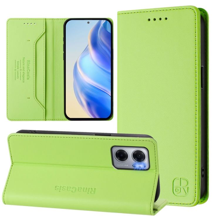 

For Redmi 10 5G / 10 Prime+ 5G Global RC01 Dual-Folded Magnetic Suction RFID Leather Phone Case(Grass Green)