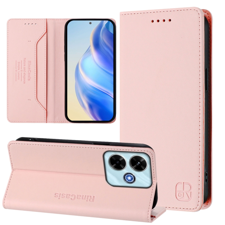 

For Redmi 13 5G / 4G Global RC01 Dual-Folded Magnetic Suction RFID Leather Phone Case(Pink)