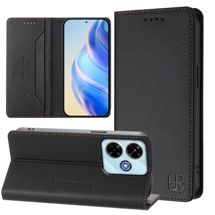 

For Redmi 13 5G / 4G Global RC01 Dual-Folded Magnetic Suction RFID Leather Phone Case(Black)