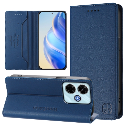 

For Redmi 13 5G / 4G Global RC01 Dual-Folded Magnetic Suction RFID Leather Phone Case(Dark Blue)