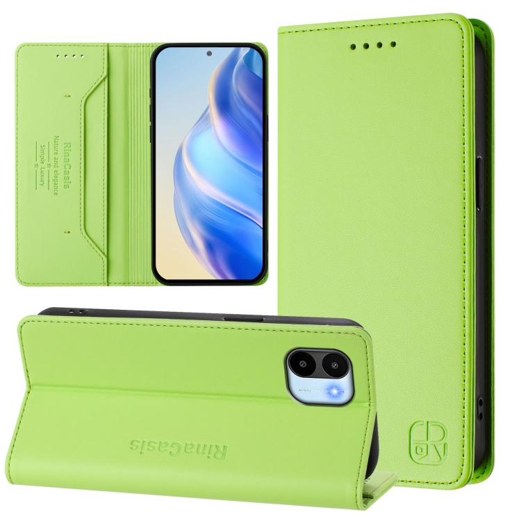 

For Redmi A1 4G Global / A2 4G RC01 Dual-Folded Magnetic Suction RFID Leather Phone Case(Grass Green)