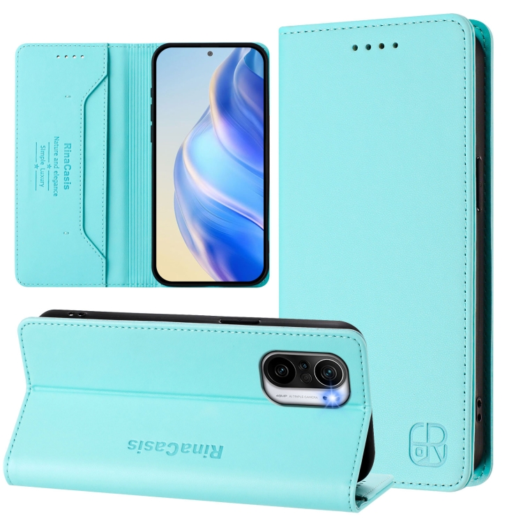 

For Redmi K40 / K40 Pro RC01 Dual-Folded Magnetic Suction RFID Leather Phone Case(Mint Green)