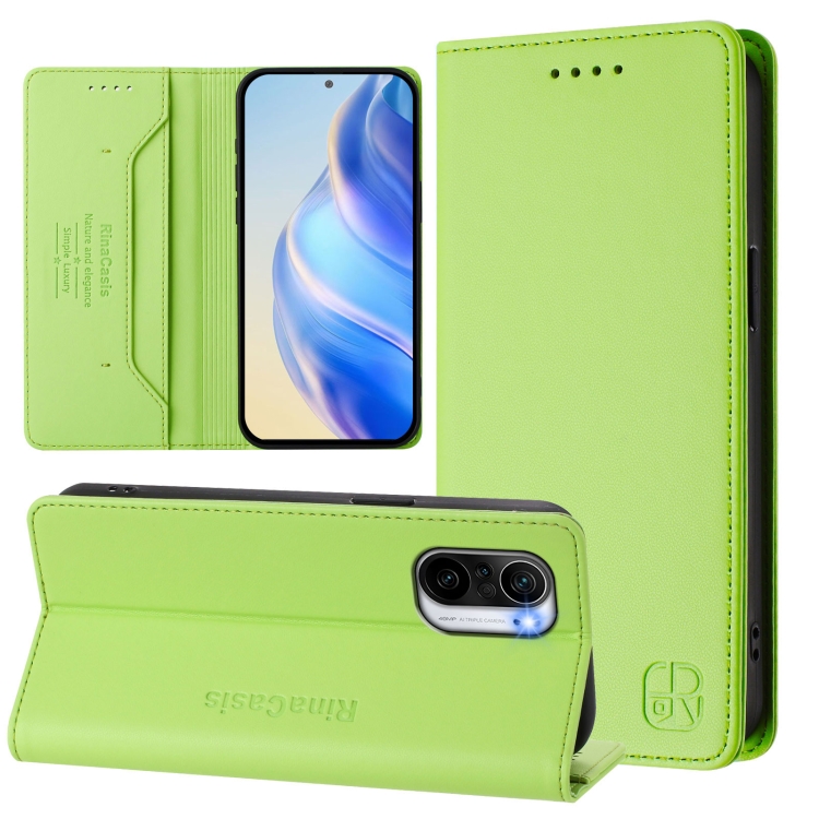 

For Redmi K40 / K40 Pro RC01 Dual-Folded Magnetic Suction RFID Leather Phone Case(Grass Green)