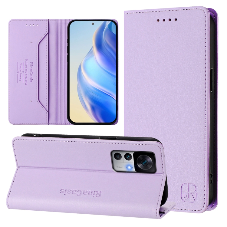 

For Redmi K50 Ultra / Xiaomi 12T / 12T Pro RC01 Dual-Folded Magnetic Suction RFID Leather Phone Case(Light Purple)