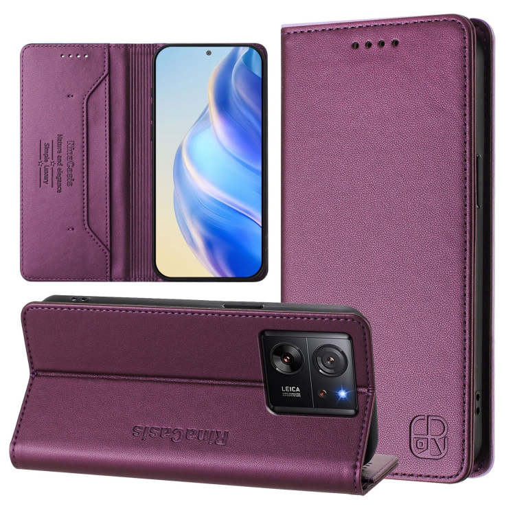 

For Redmi K60 Ultra / Xiaomi 13T / 13T Pro RC01 Dual-Folded Magnetic Suction RFID Leather Phone Case(Violet)