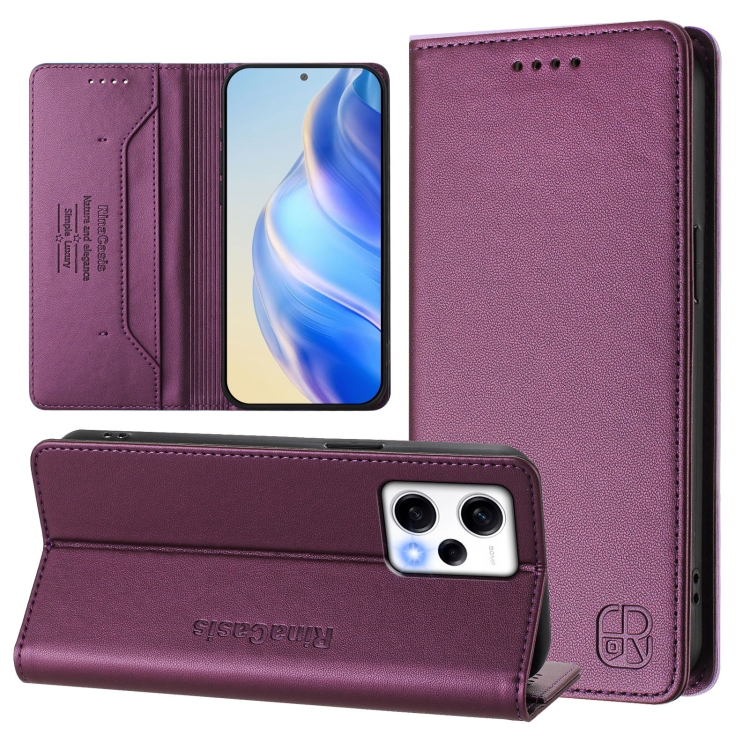 

For Redmi Note 12 Explorer RC01 Dual-Folded Magnetic Suction RFID Leather Phone Case(Violet)