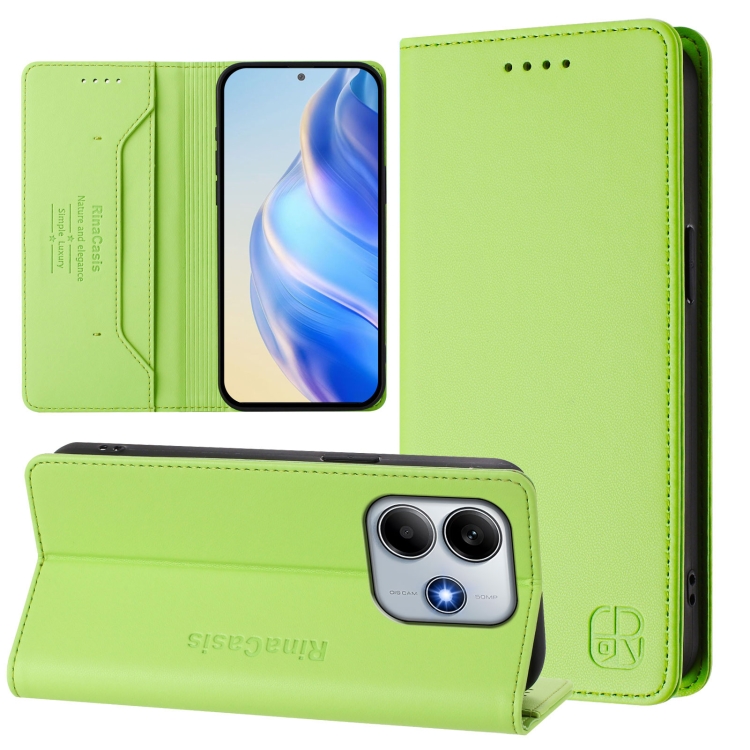 

For Redmi Note 14 5G RC01 Dual-Folded Magnetic Suction RFID Leather Phone Case(Grass Green)