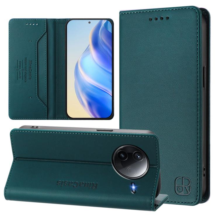 

For Redmi K80 / K80 Pro RC01 Dual-Folded Magnetic Suction RFID Leather Phone Case(Dark Green)