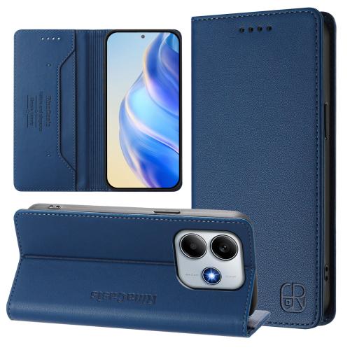 

For Redmi Note 14 4G RC01 Dual-Folded Magnetic Suction RFID Leather Phone Case(Dark Blue)