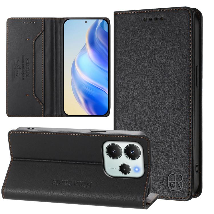 

For Redmi Note 14 4G 164.84mm EU Version RC01 Dual-Folded Magnetic Suction RFID Leather Phone Case(Black)