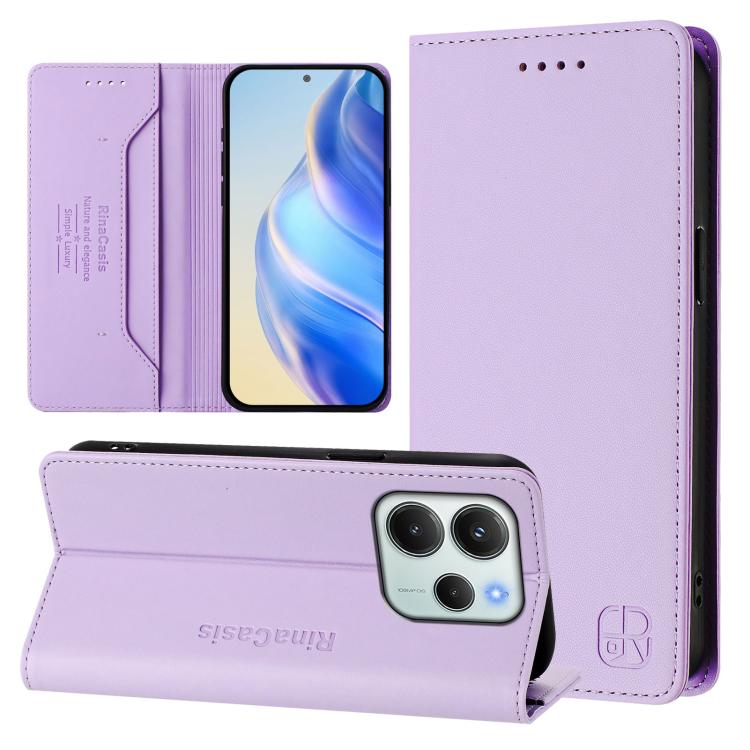 

For Redmi Note 14 4G 164.84mm EU Version RC01 Dual-Folded Magnetic Suction RFID Leather Phone Case(Light Purple)