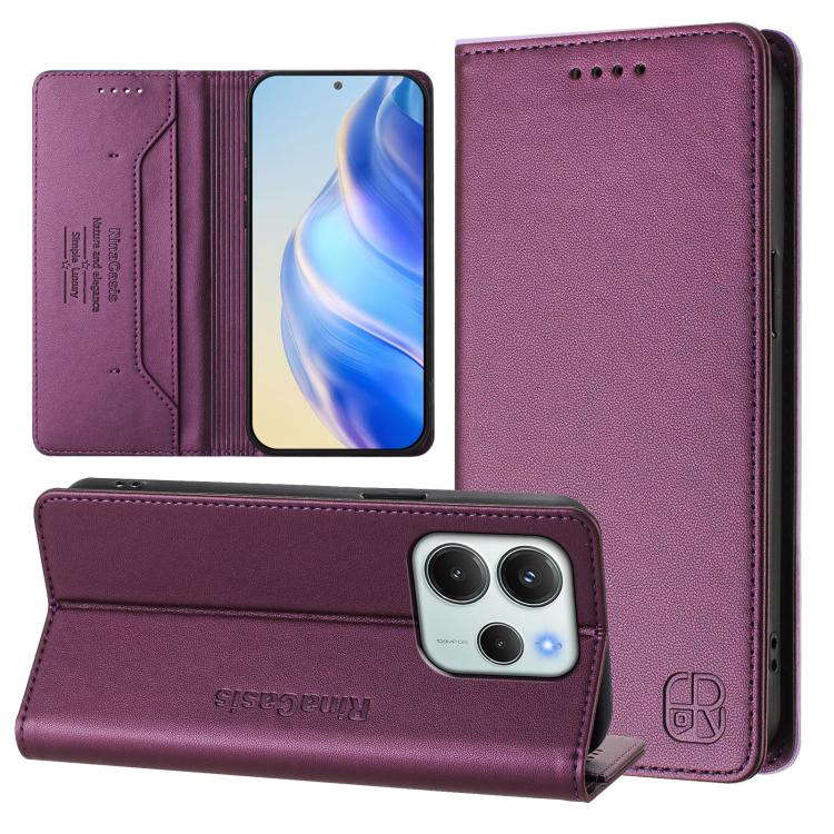 

For Redmi Note 14 4G 164.84mm EU Version RC01 Dual-Folded Magnetic Suction RFID Leather Phone Case(Violet)