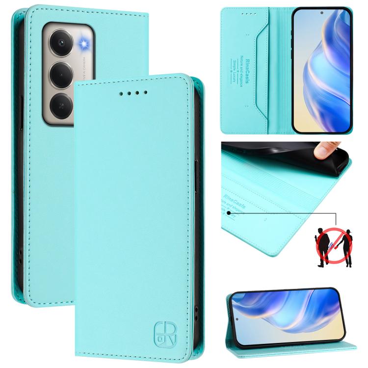 

For Redmi 15 5G Global / 15 4G SEA 169.5mm RC01 Dual-Folded Magnetic Suction RFID Leather Phone Case(Mint Green)
