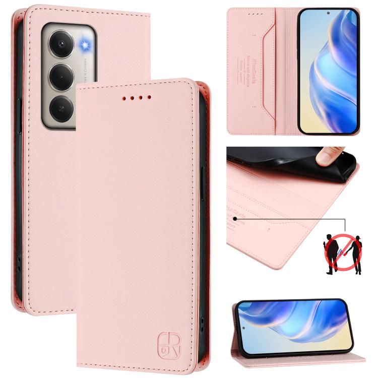 

For Redmi 15 5G Global / 15 4G SEA 169.5mm RC01 Dual-Folded Magnetic Suction RFID Leather Phone Case(Pink)