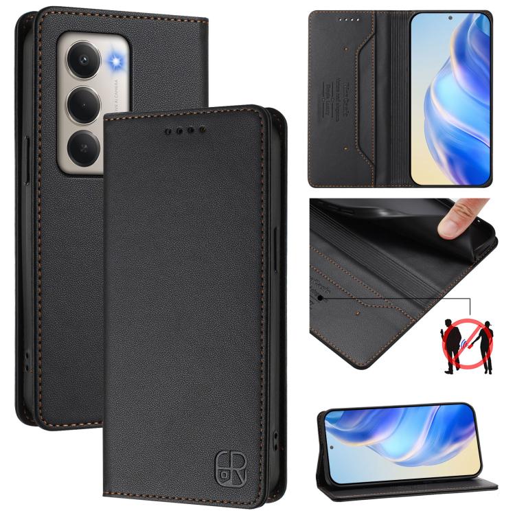 

For Redmi 15 5G Global / 15 4G SEA 169.5mm RC01 Dual-Folded Magnetic Suction RFID Leather Phone Case(Black)