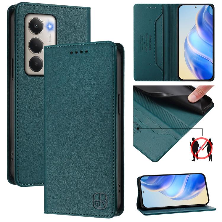 

For Redmi 15 5G Global / 15 4G SEA 169.5mm RC01 Dual-Folded Magnetic Suction RFID Leather Phone Case(Dark Green)