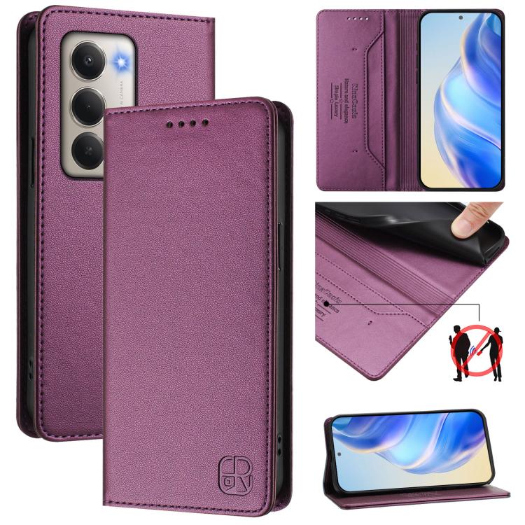 

For Redmi 15 5G Global / 15 4G SEA 169.5mm RC01 Dual-Folded Magnetic Suction RFID Leather Phone Case(Violet)