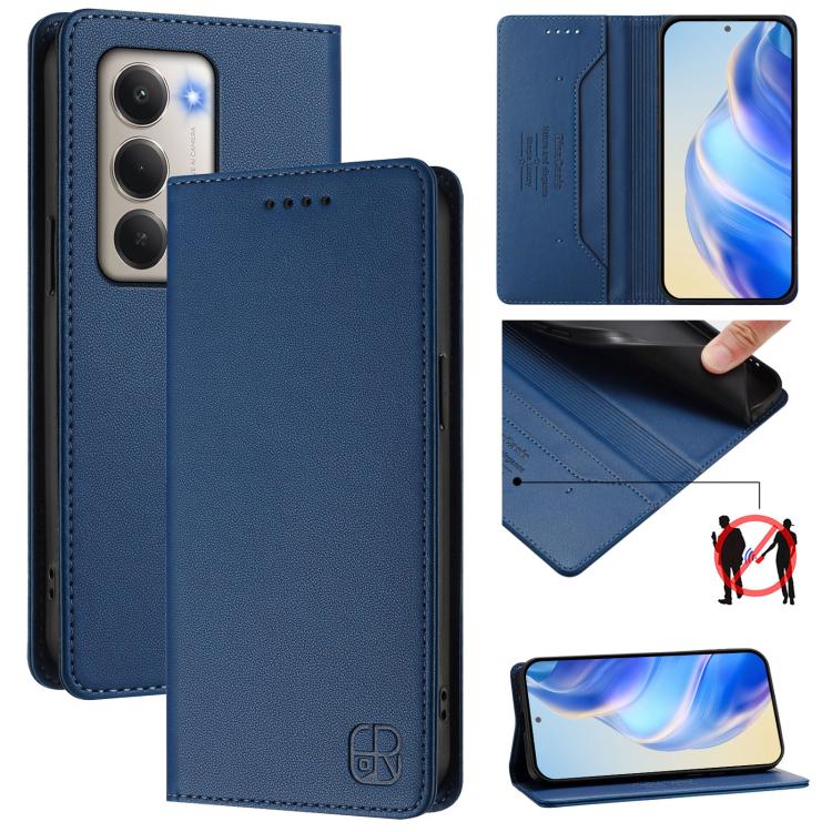 

For Redmi 15 5G / 4G EU 171mm RC01 Dual-Folded Magnetic Suction RFID Leather Phone Case(Dark Blue)