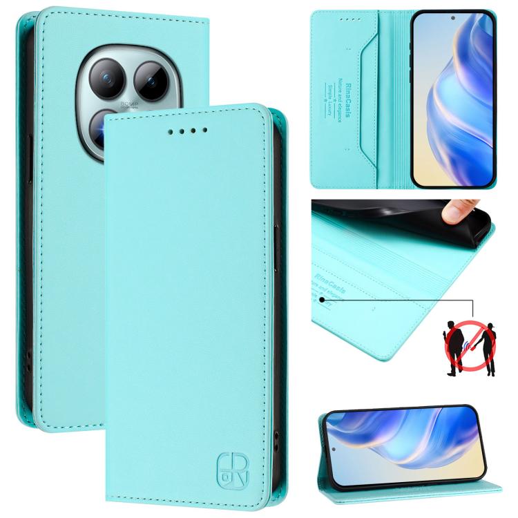 

For Redmi Note 15 Pro+ 5G Global 163.3mm RC01 Dual-Folded Magnetic Suction RFID Leather Phone Case(Mint Green)