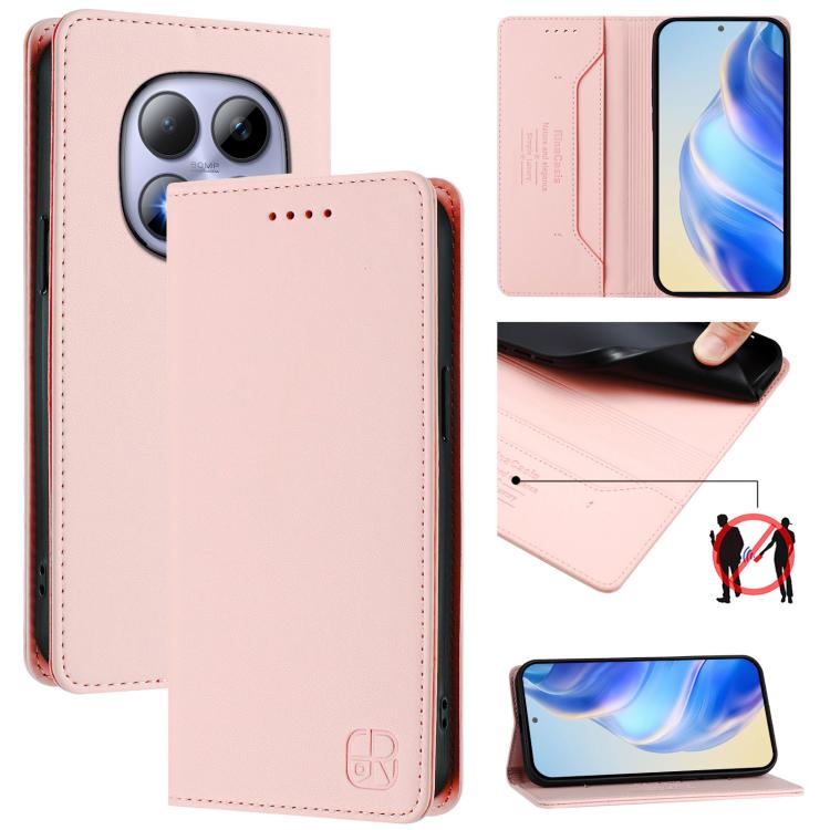 

For Redmi Note 15 Pro 5G Global 163.6mm RC01 Dual-Folded Magnetic Suction RFID Leather Phone Case(Pink)