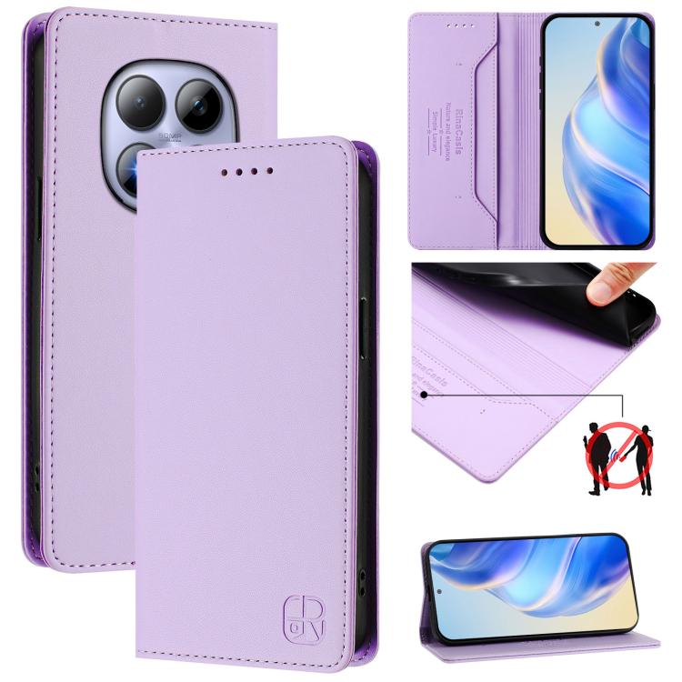 

For Redmi Note 15 Pro 5G Global 163.6mm RC01 Dual-Folded Magnetic Suction RFID Leather Phone Case(Light Purple)