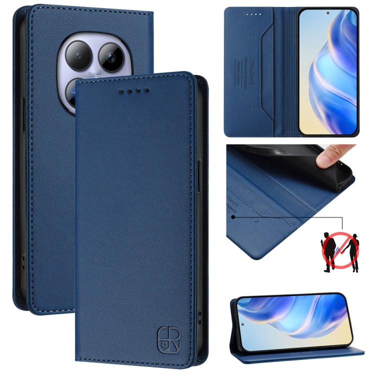 

For Redmi Note 15 Pro 5G Global 163.6mm RC01 Dual-Folded Magnetic Suction RFID Leather Phone Case(Dark Blue)
