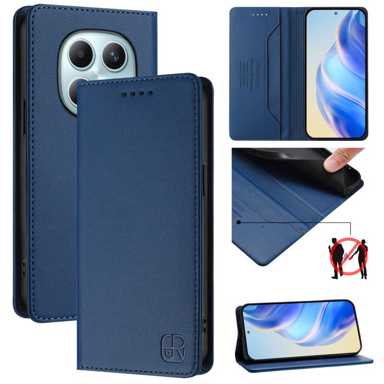 

For Redmi Note 15 5G Global 164mm RC01 Dual-Folded Magnetic Suction RFID Leather Phone Case(Dark Blue)