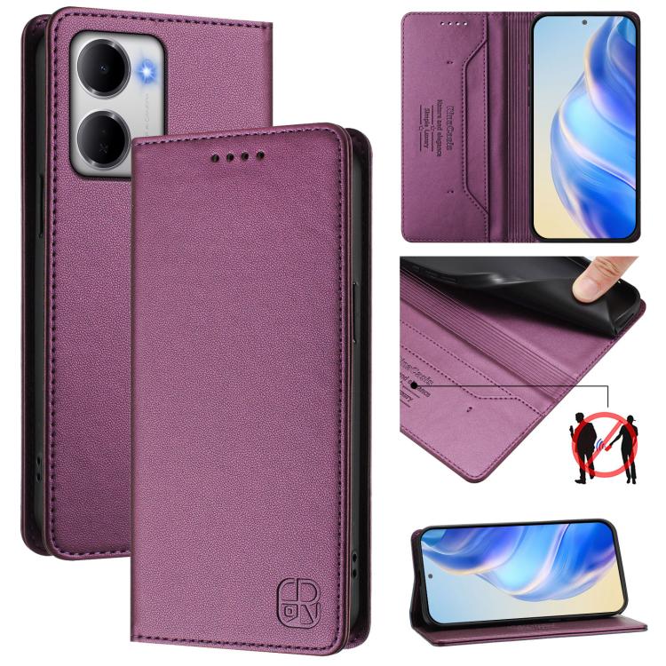 

For Redmi 15a 5G Global RC01 Dual-Folded Magnetic Suction RFID Leather Phone Case(Violet)