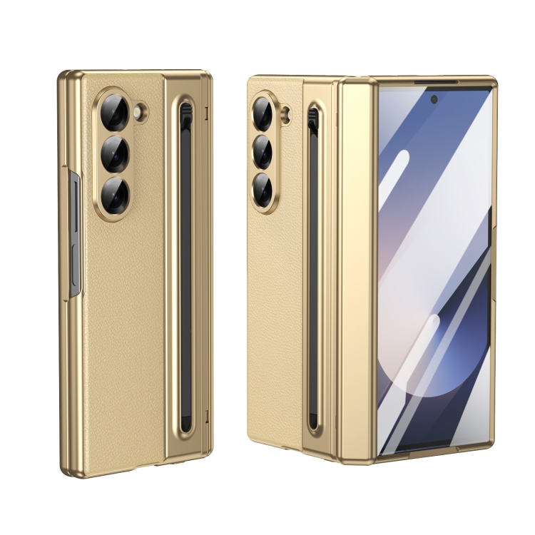 

For Samsung Galaxy Z Fold6 Integrated PC + PU Phone Case with Pen / Pen Box(Gold)