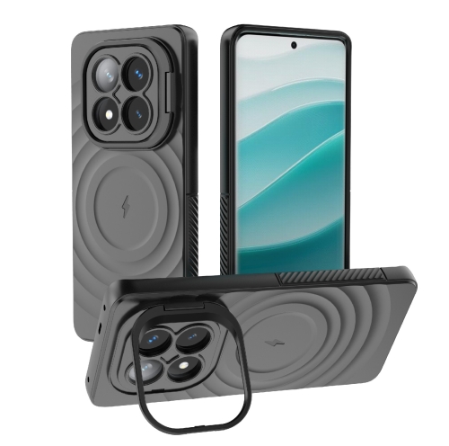 

For Redmi Note 14 Pro+ 5G Lens Frame Bracket Corrugated MagSafe Phone Case(Black)