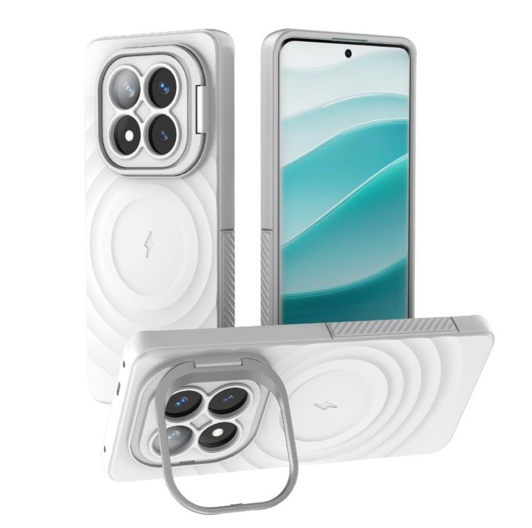 

For Redmi Note 14 Pro+ 5G Lens Frame Bracket Corrugated MagSafe Phone Case(White)