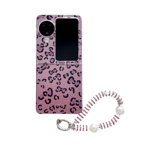 

For OPPO Find N3 Flip Feather Leopard Pattern Integrated Phone Case with Bracelet(Purple)