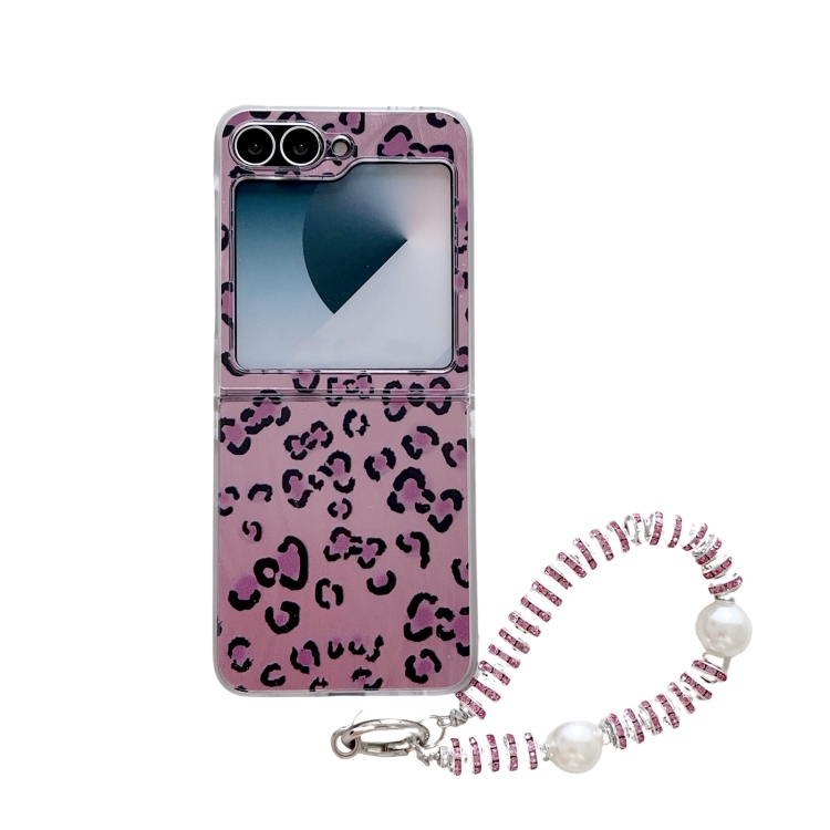 

For Samsung Galaxy Z Flip6 5G Feather Leopard Pattern Integrated Phone Case with Bracelet(Purple)