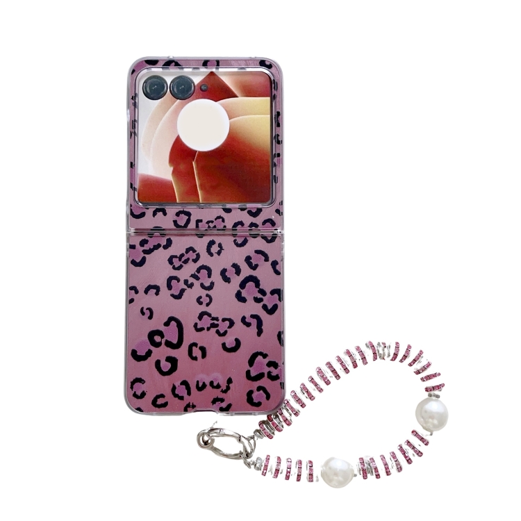 

For Motorola Razr 50 Ultra Feather Leopard Pattern Integrated Phone Case with Bracelet(Purple)
