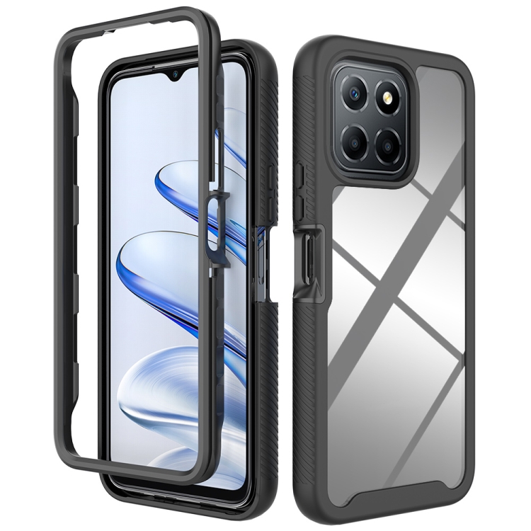 

For Honor X8 5G / X6 4G / 70 Lite Starry Sky Solid Color Shockproof TPU Clear PC Phone Case(Black)