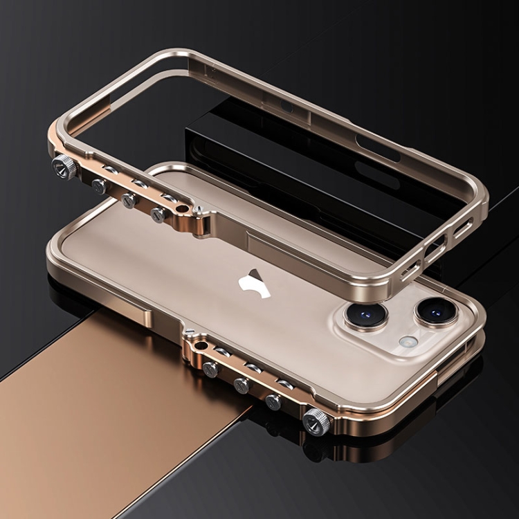 

For iPhone 15 Mechanical Armor Creative Metal Frame Aluminum Alloy Phone Case(Gold)