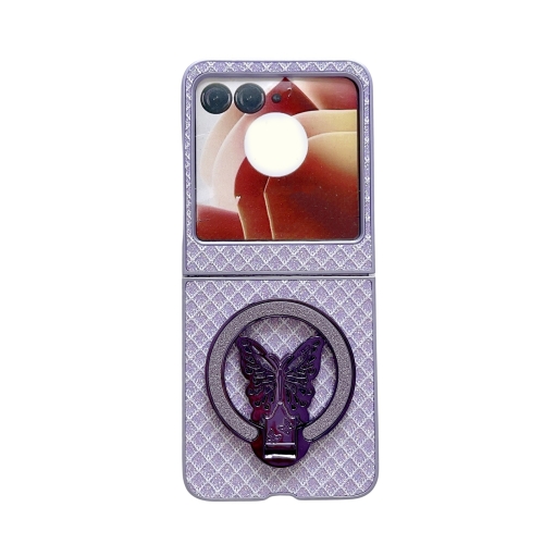 

For Motorola Razr 50 Ultra Sparkling Diamond Rhombus PC Phone Case with Holder(Purple)