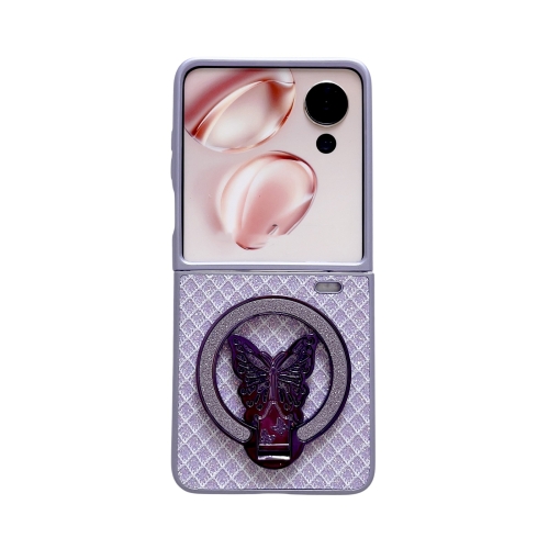 

For Honor Magic V Flip Sparkling Diamond Rhombus PC Phone Case with Holder(Purple)