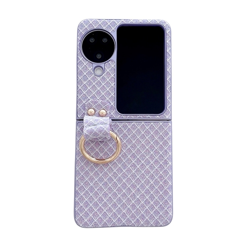 

For OPPO Find N3 Flip Sparkling Diamond Rhombus PC Phone Case with Ring(Purple)