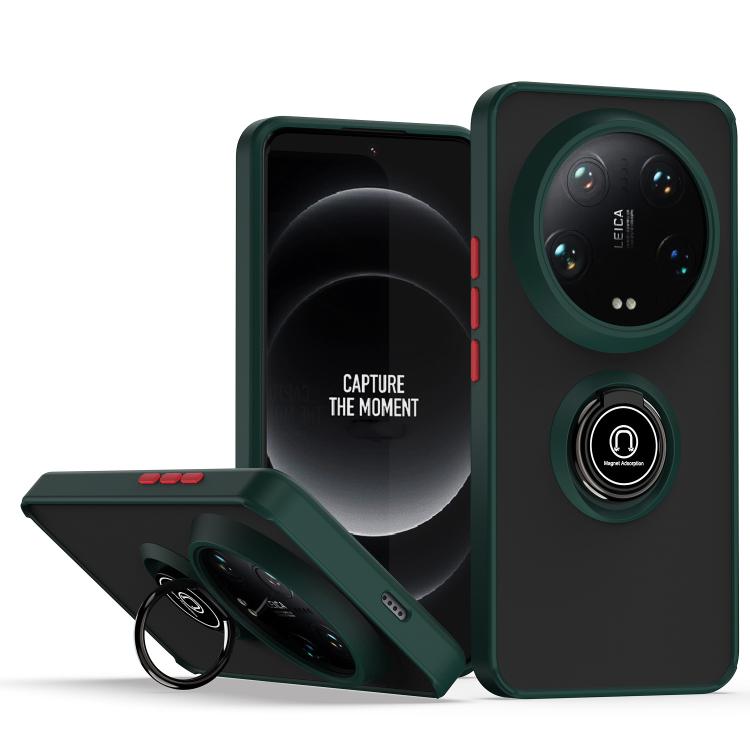 

For Xiaomi 14 Ultra Q Shadow 1 Series TPU + PC Phone Case with Ring(Dark Green)
